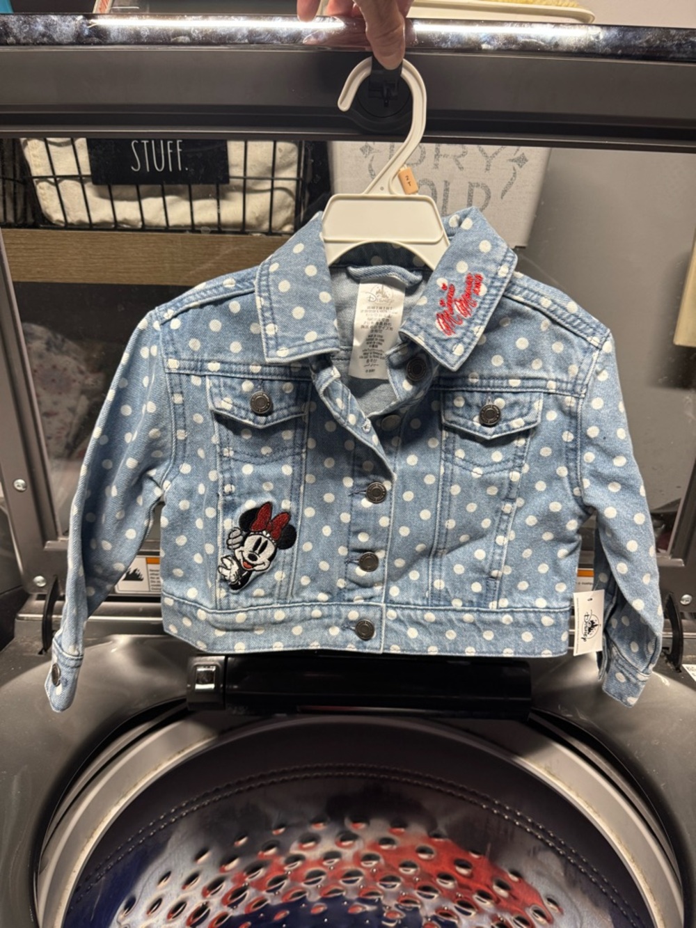 Disney Light Blue Polka Dot Denim Jacket with Minnie Embroidery